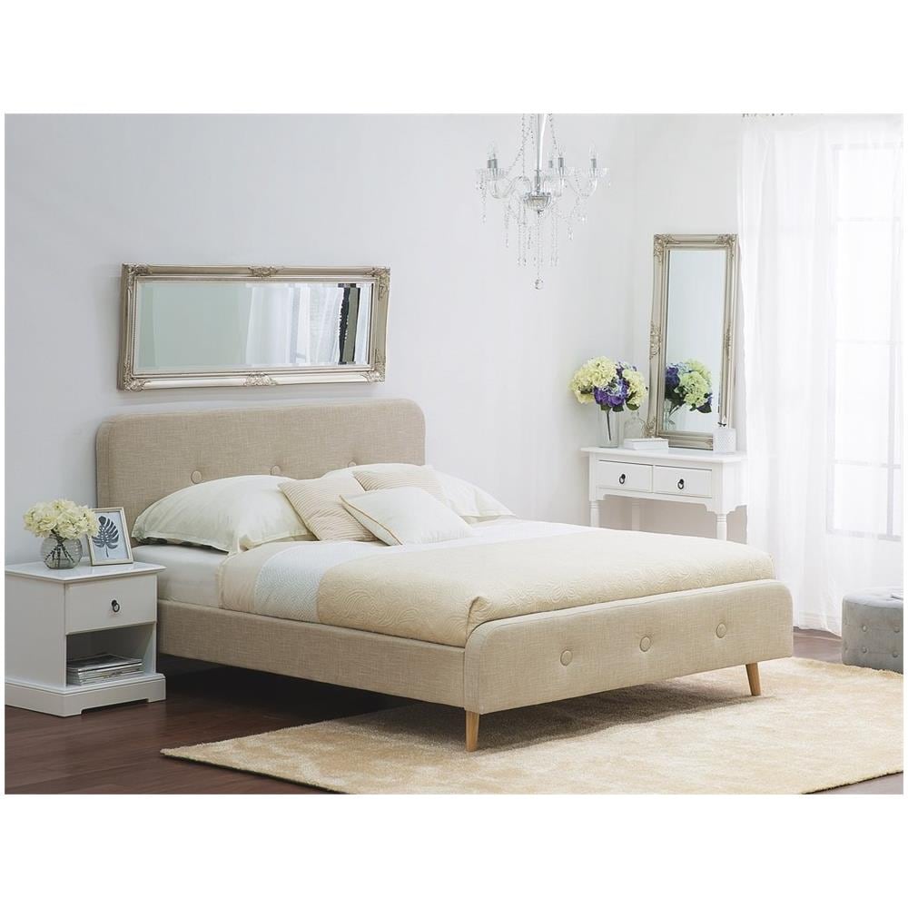 Letto Matrimoniale Moderno In Tessuto Beige 180x200cm Rennes - Foto 2