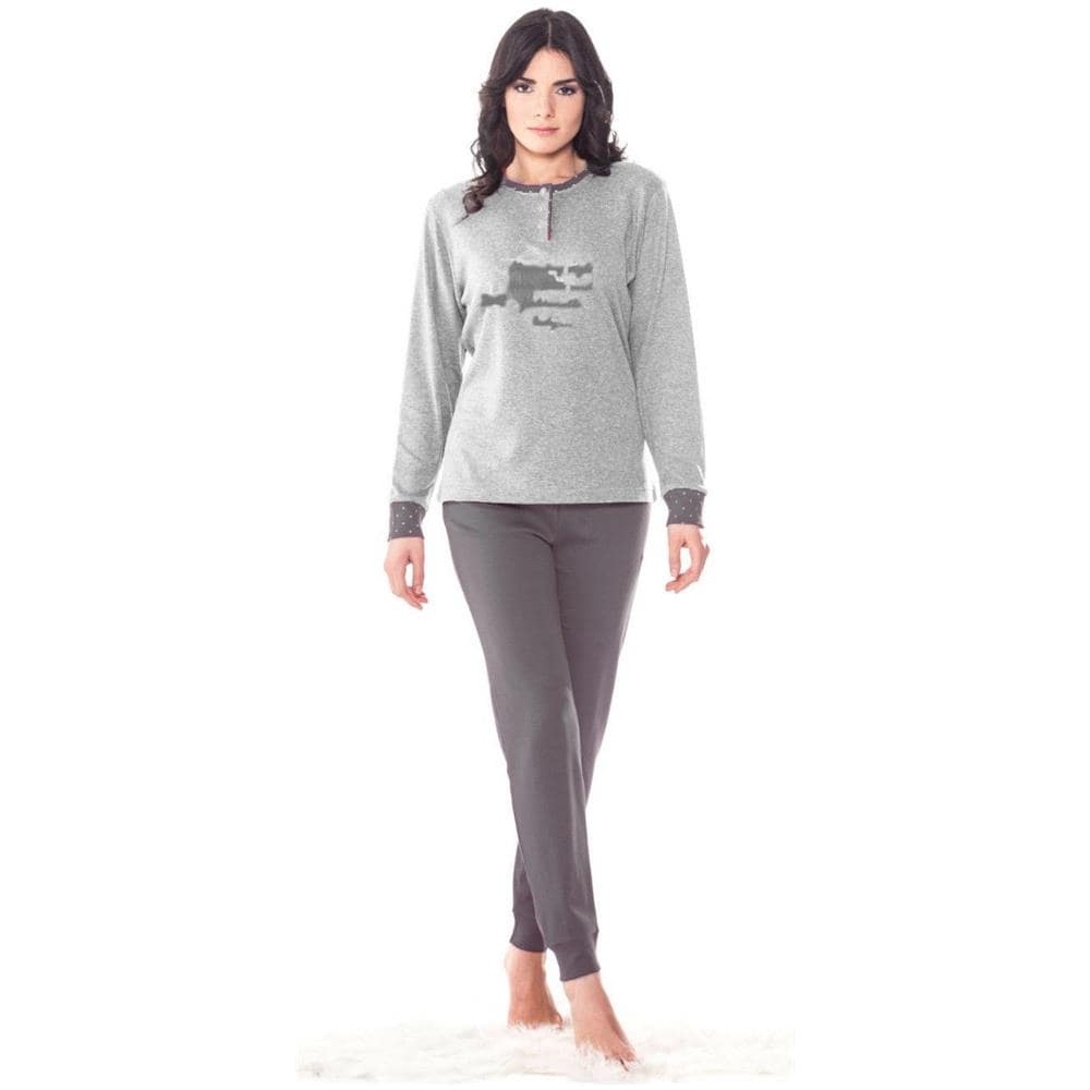 Pigiama Ragazza Da Donna In Cotone Maglia E Pantalone Grigio Lunghi Manica Lunga - L - Foto 1