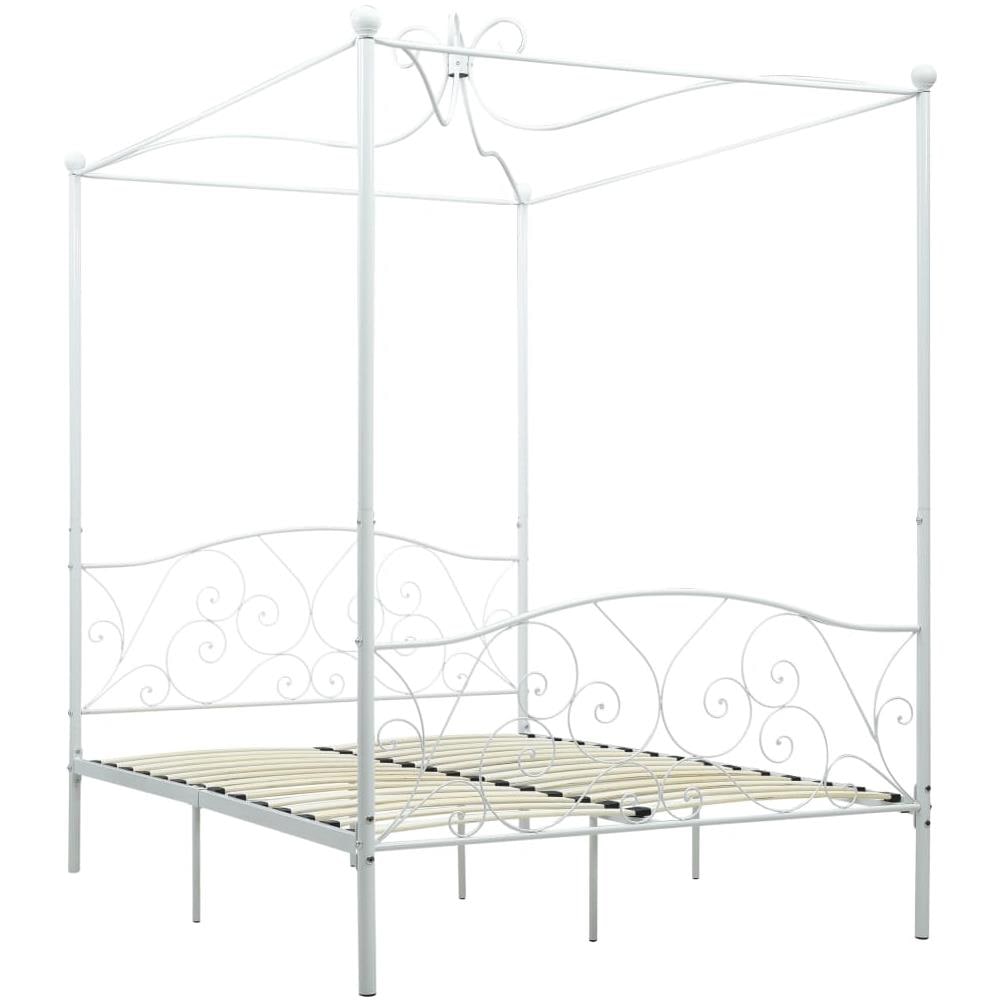 Letto A Baldacchino Bianco In Metallo 120x200 Cm - Foto 2