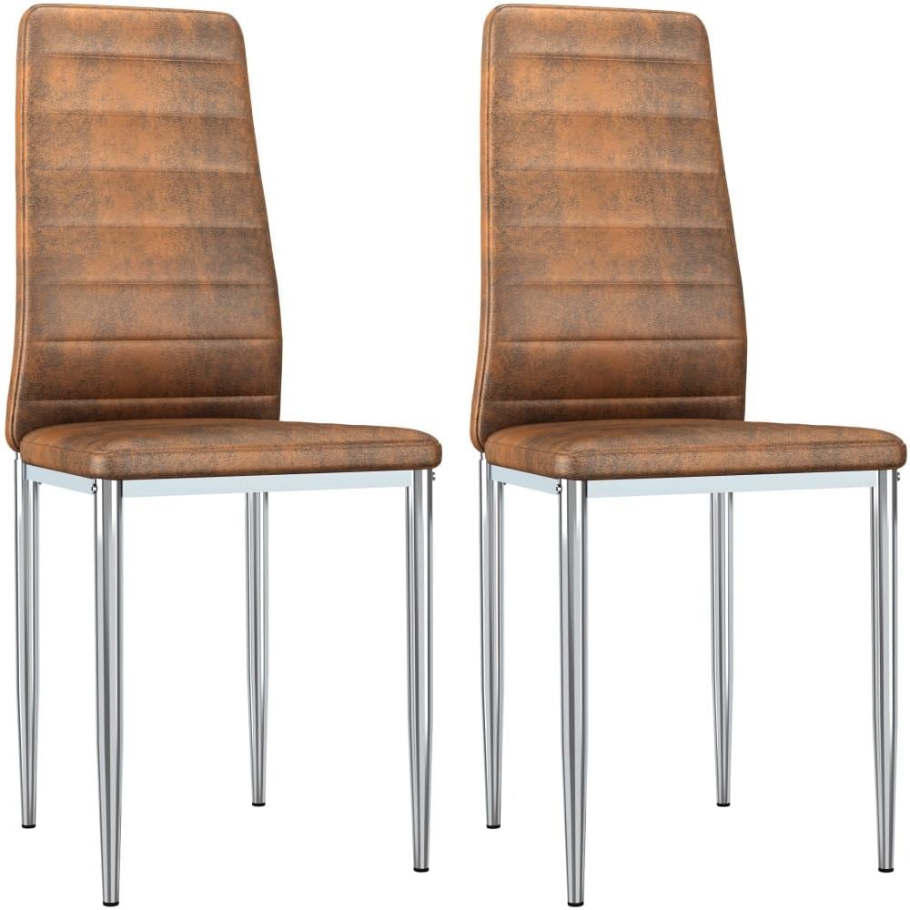 Sedie Per Sala Da Pranzo 2 Pz In Similpelle Scamosciata Marrone - Foto 1