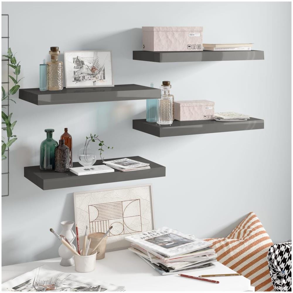 Scaffali A Parete 4 Pz Grigio Lucido 50x23x3,8 Cm In Mdf - Foto 1