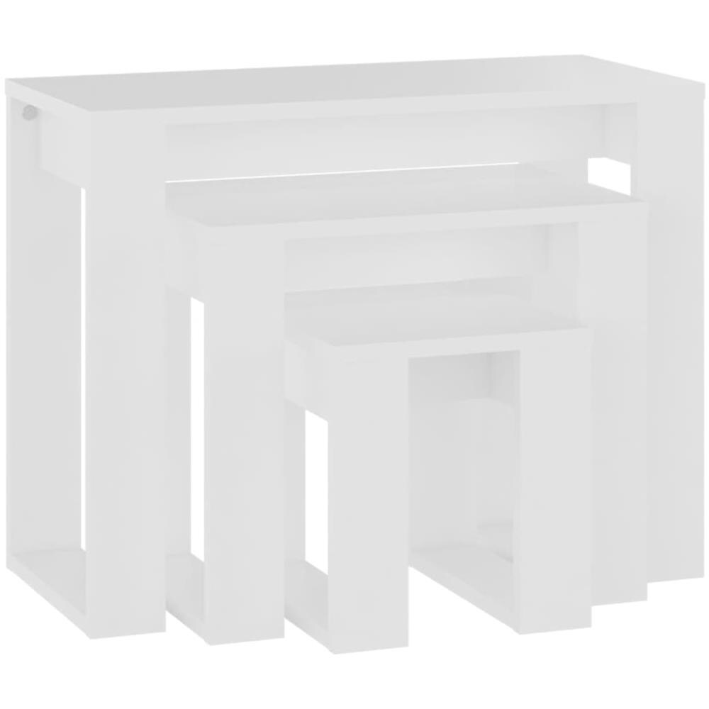 Tavolini Impilabili 3 pz Bianchi in Legno Multistrato - Foto 2