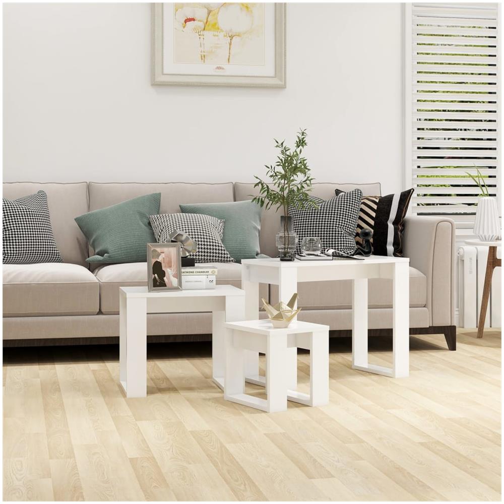 Tavolini Impilabili 3 pz Bianchi in Legno Multistrato - Foto 1