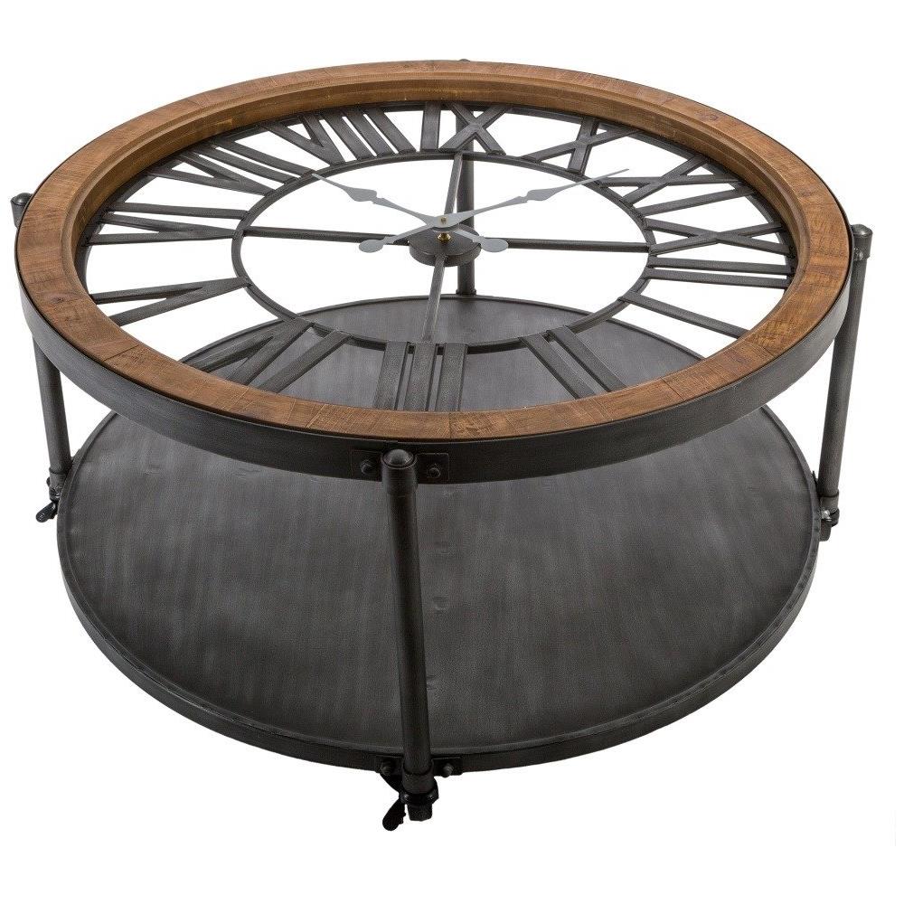 Tavolino Con Motivo Orologio, Metallo Con Piano Nero, Ø 90 Cm - Foto 1