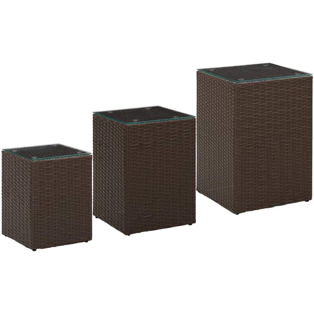 Tavolini 3 Pz Con Piano In Vetro Marroni In Polyrattan - Foto 1