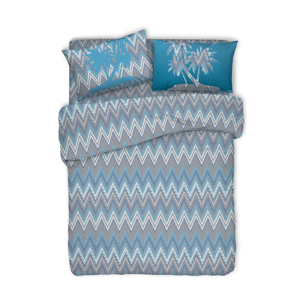 Copripiumino Sacco Piumone Pensieri Delicati 100% Cotone Disegno Palma Matrimoniale Azzurro - Foto 1