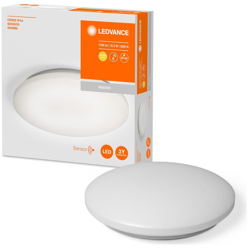 Ledvance Orbis Sensor Ip44 Apparecchio Led A Soffitto O A Parete Con Sensore, Ip44, Luce Bianca Calda, 15w, 1100 Lumen, 30cm Di Diametro. - Foto 2