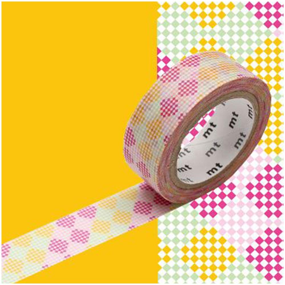 Nastro Adesivo Decorativo A Scacchiera - Rosa E Giallo - 1,5 Cm X 7 M - Foto 1