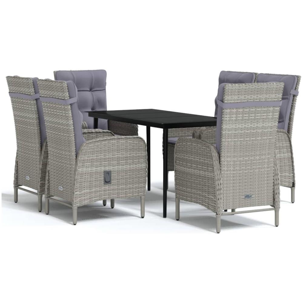 Set Da Pranzo Per Giardino 7 Pz Con Cuscini Grigio E Nero - Foto 2