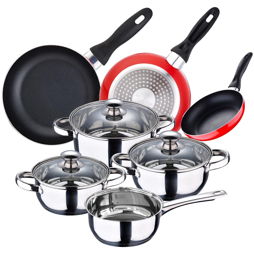 Set 7 Pezzi Pentole In Acciaio Inox + Set 3 Padelle 16/20/24 Cm - Foto 1
