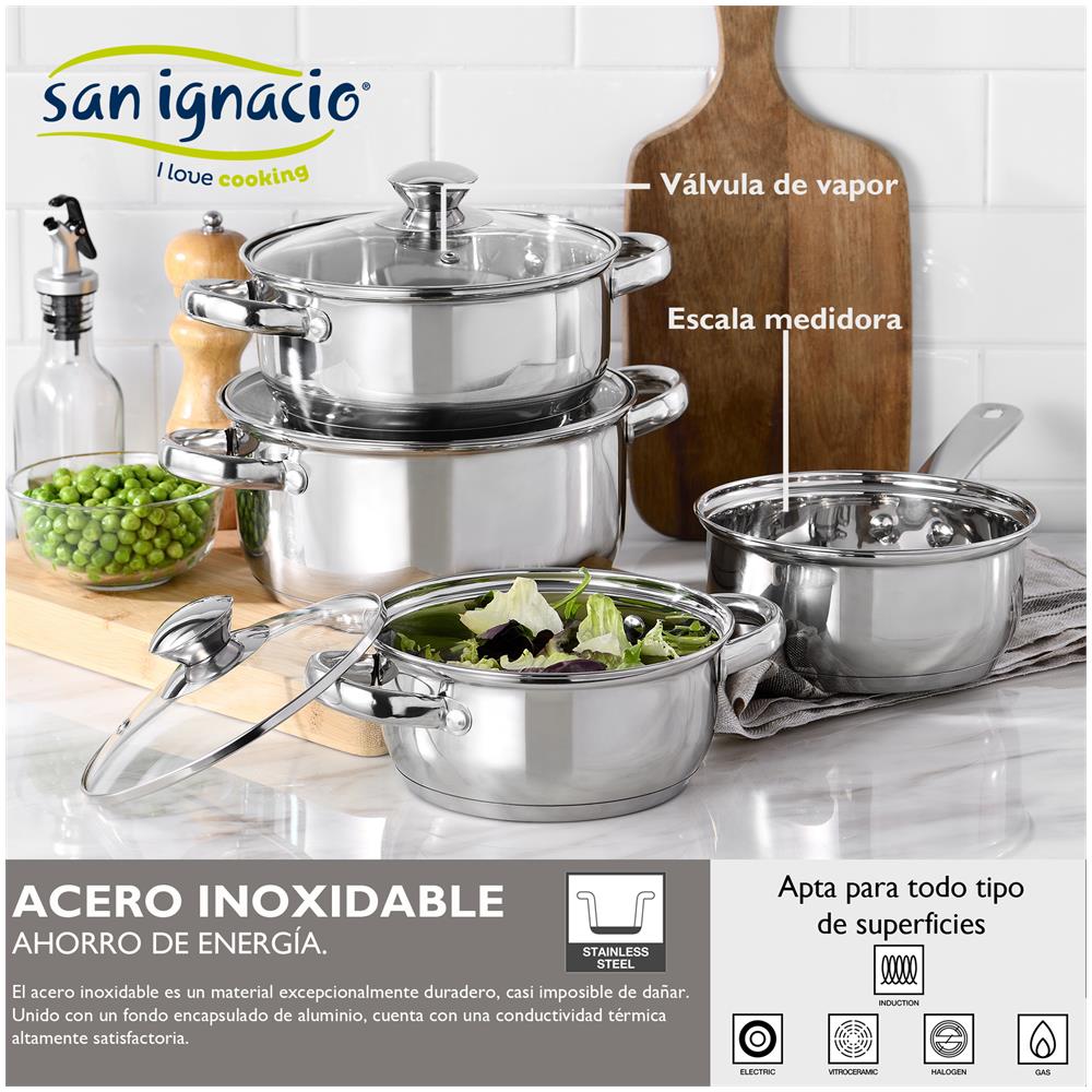 Set 7 Pezzi Pentole In Acciaio Inox + Set 3 Padelle 16/20/24 Cm - Foto 8