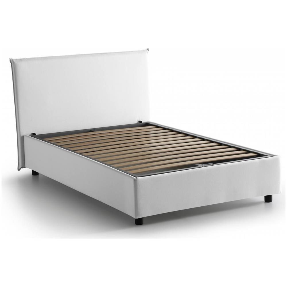 Letto Matrimoniale Azue, Letto Contenitore Con Rivestimento In Tessuto, 100% Made In Italy, Apertura Frontale, Adatto Per Materasso Cm 140x190, Bianco - Foto 2