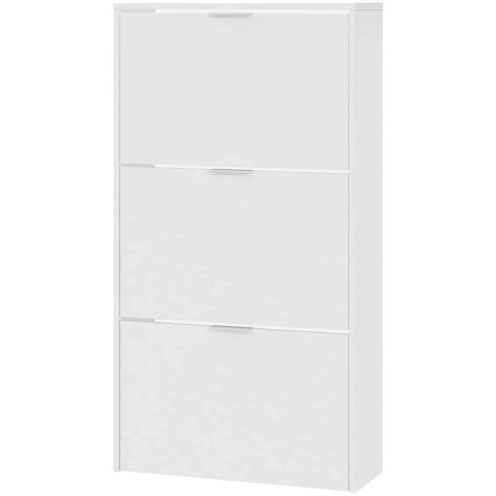 Scarpiera Escondido, Armadio Portascarpe A 3 Ante A Ribalta, Mobile Doppia Capienza Per Max 18 Paia Di Scarpe, 70x17h180 Cm, Bianco Lucido - Foto 2