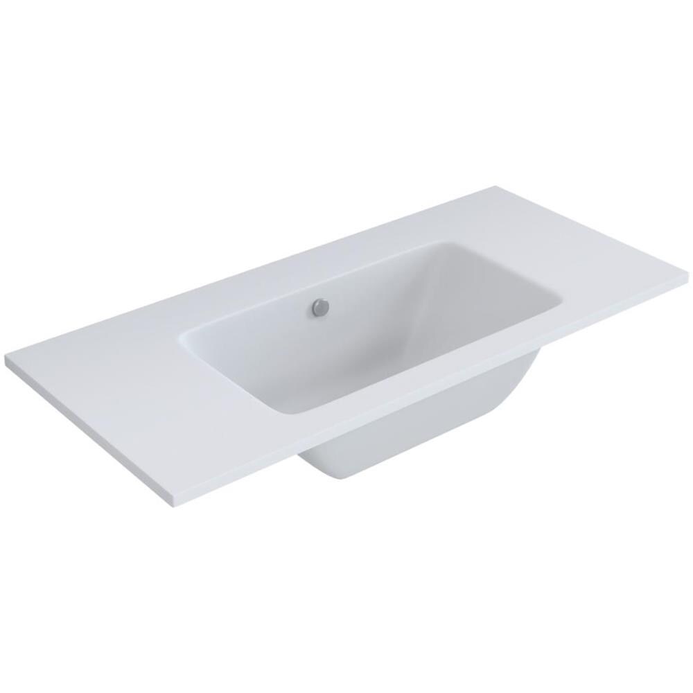 Lavabo Ad Incasso Mineral Marmo Colore Bianco Opaco Mobile Composizione Bagno *** Misure : 91x46 Cm - Foto 1
