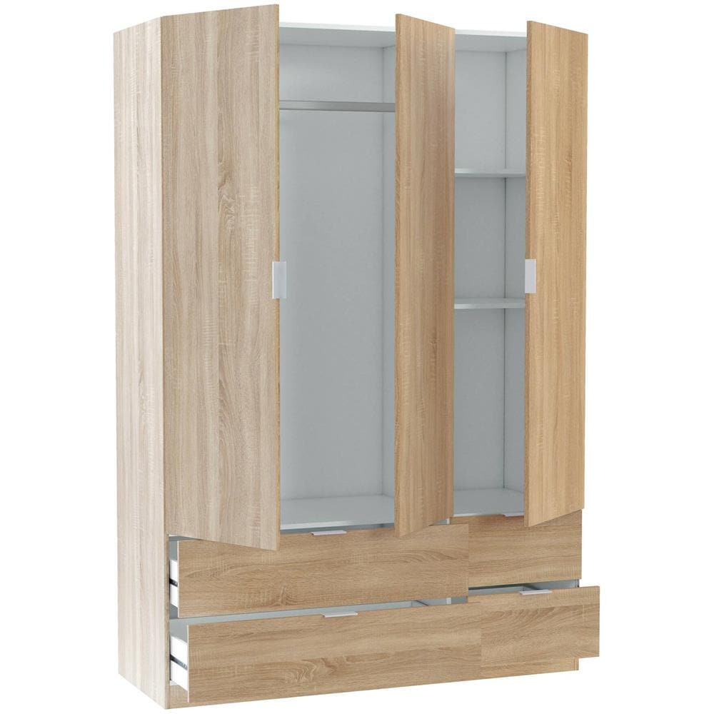 Guardaroba Weymouth, Mobile Camera Da Letto A 3 Ante E 2 Cassetti, Armadio Appendiabiti, 135x52h200 Cm, Rovere - Foto 2