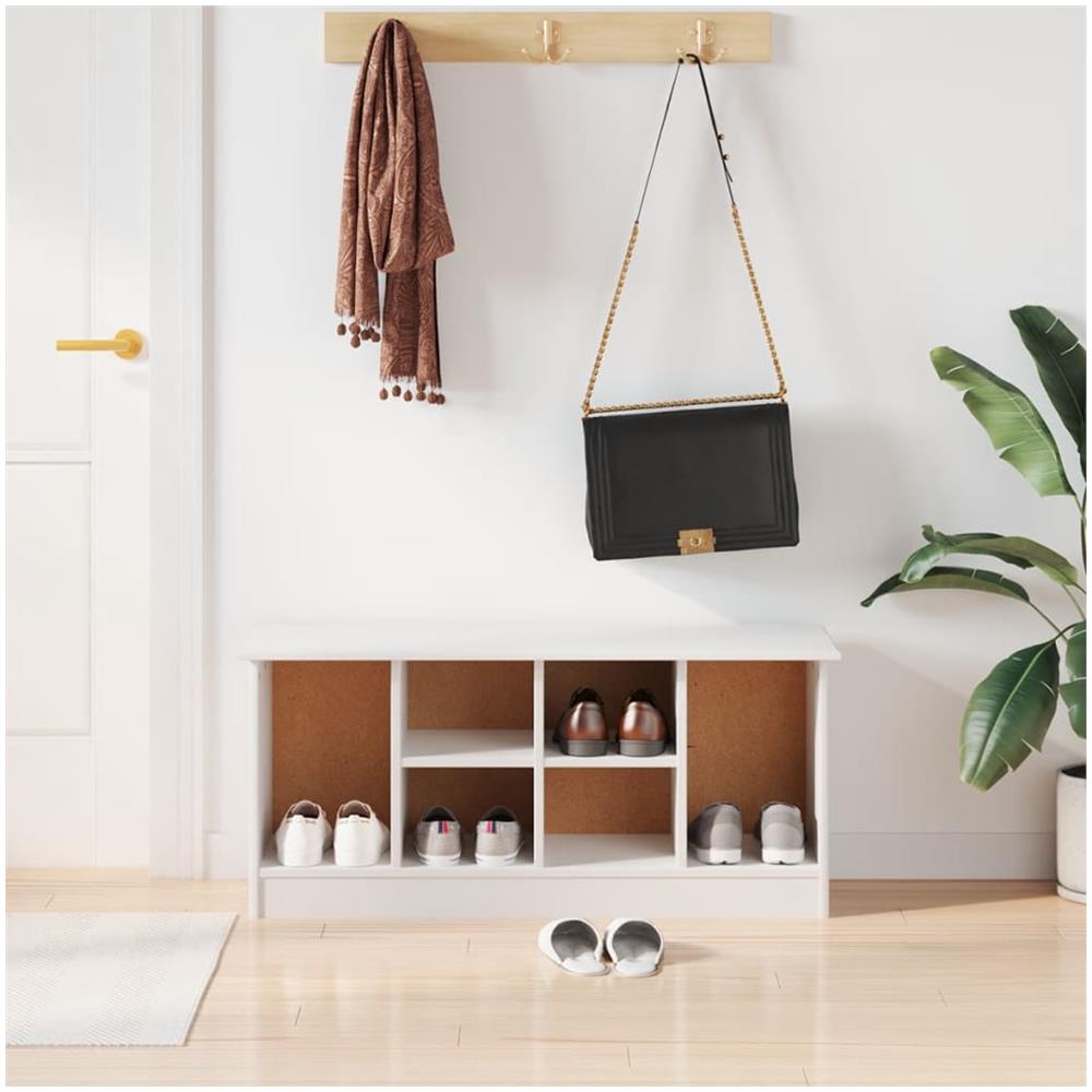 Panca Porta Scarpe Alta Bianca 100x35x45 Cm Legno Massello Pino - Foto 1