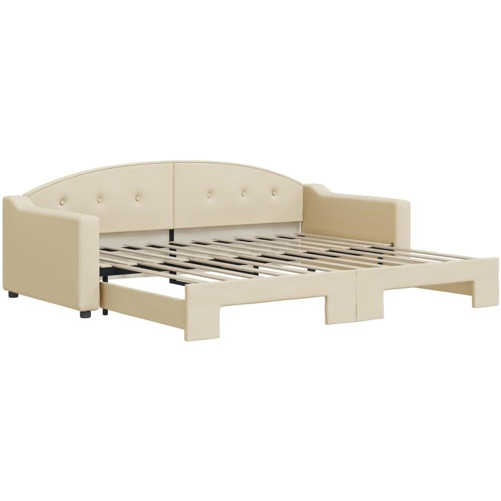 Divano Letto Con Letto Estraibile Crema 90x200 Cm In Tessuto - Foto 2