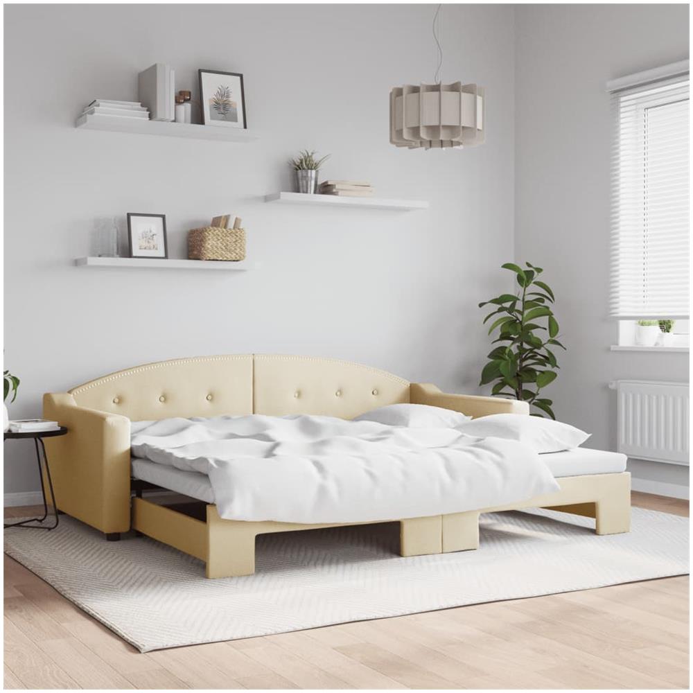 Divano Letto Con Letto Estraibile Crema 90x200 Cm In Tessuto - Foto 1