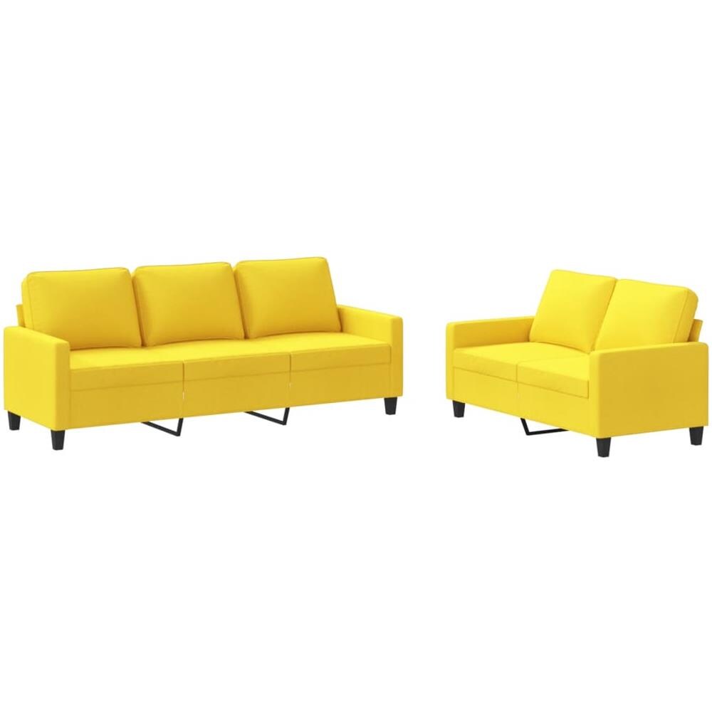 Set Di Divani 2 Pz Con Cuscini Giallo Chiaro In Tessuto - Foto 2