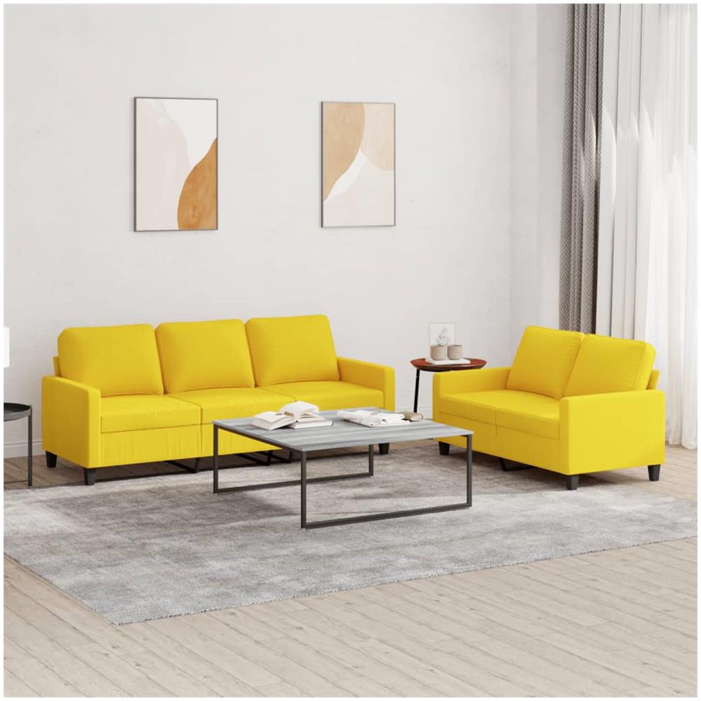 Set Di Divani 2 Pz Con Cuscini Giallo Chiaro In Tessuto - Foto 1