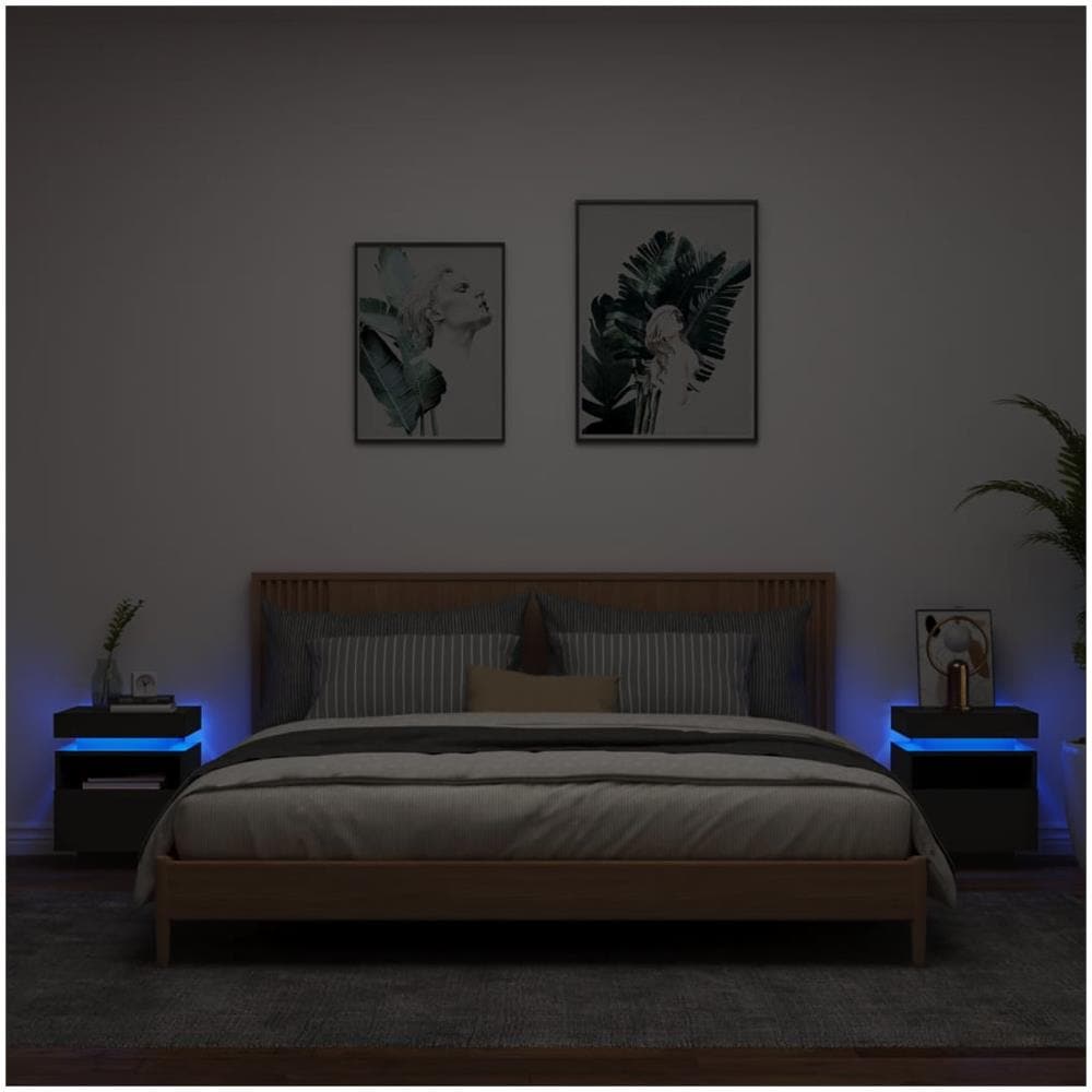 Comodini Con Luci Led 2pz Neri 40x39x48,5 Cm - Foto 1