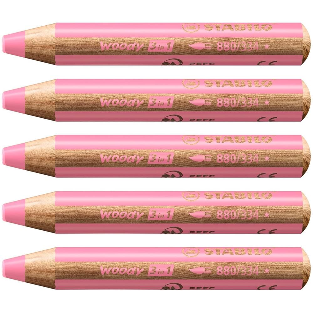 woody 3 in 1 - Matita colorata Multi-Funzione - Confezione da 5 - Rosa - Foto 1