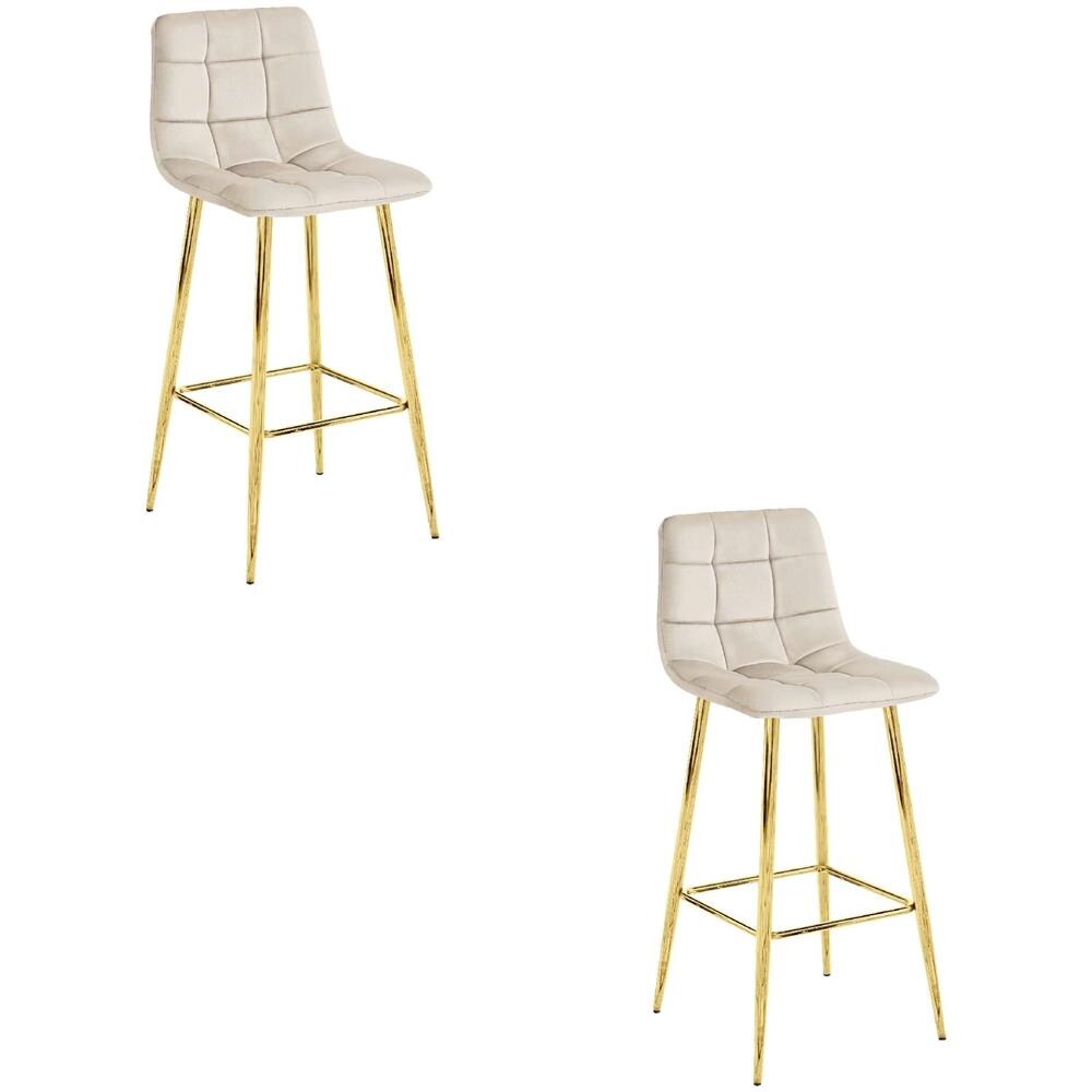 Sgabello TEOTO in velluto beige con gambe dorate per cucina x2 - Foto 1