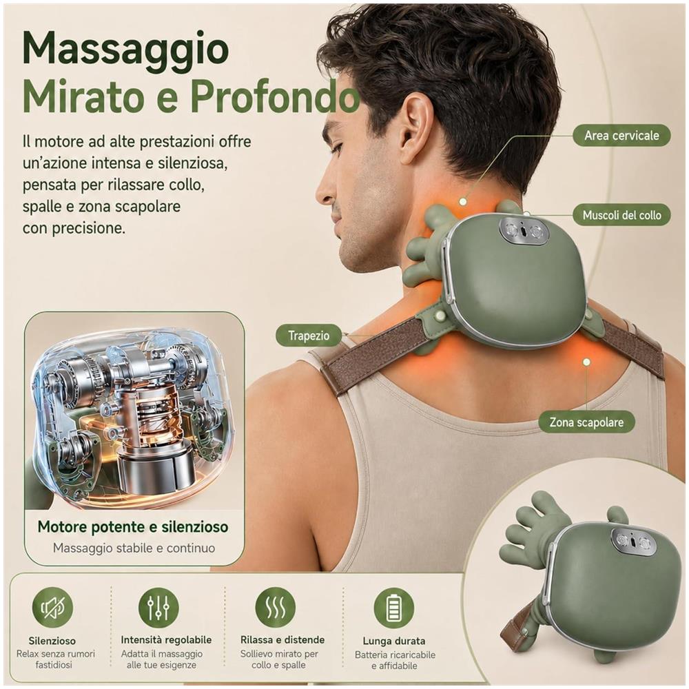 Massaggiatore per Collo Spalle con Riscaldamento, massaggio Shiatsu 4D a 3 velocità, 2 livelli di calore, portatile ricaricabile USB, per casa, ufficio, viaggi, rilassa muscoli - Foto 1