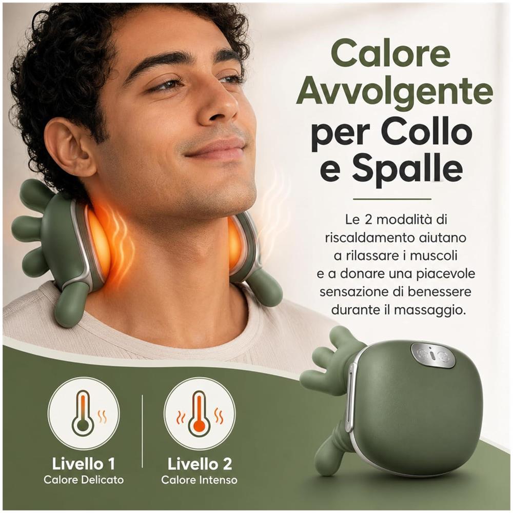 Massaggiatore per Collo Spalle con Riscaldamento, massaggio Shiatsu 4D a 3 velocità, 2 livelli di calore, portatile ricaricabile USB, per casa, ufficio, viaggi, rilassa muscoli - Foto 2