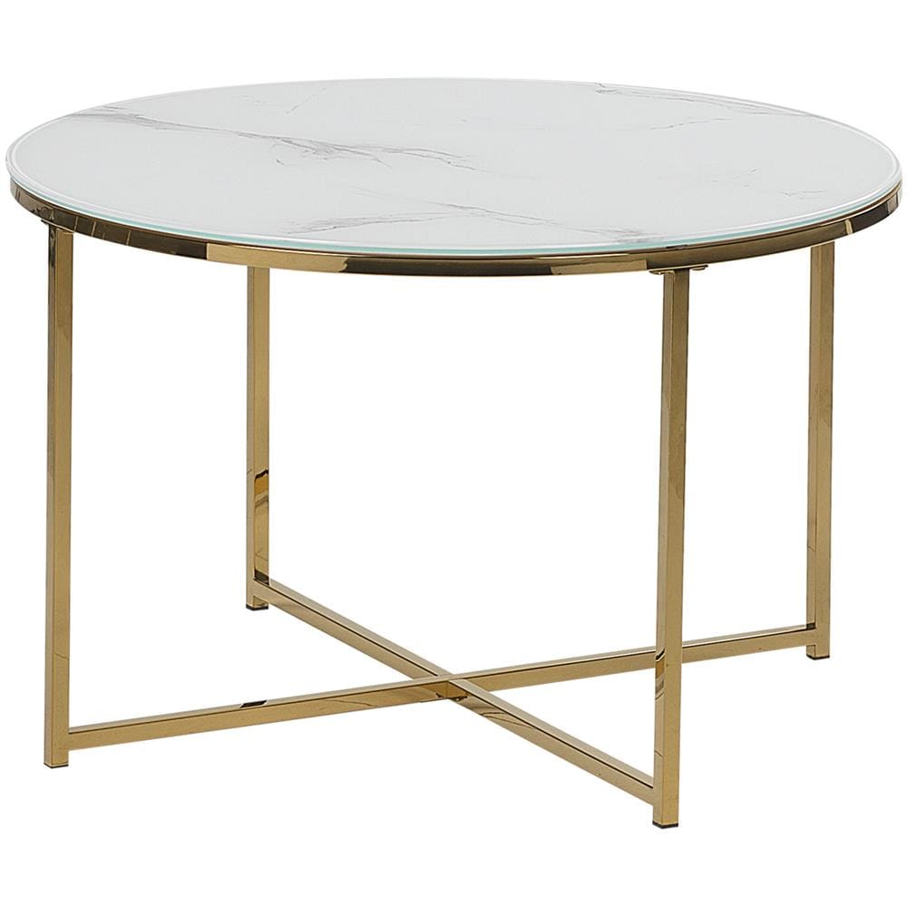Tavolino Da Caffé Bianco Effetto Marmo / oro Quincy - Foto 1