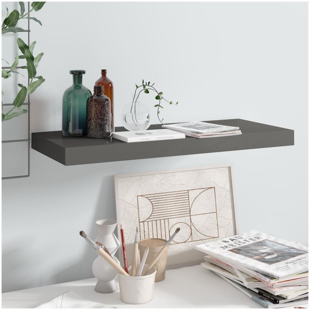 Scaffale A Parete Grigio Lucido 60x23,5x3,8 Cm In Mdf - Foto 1