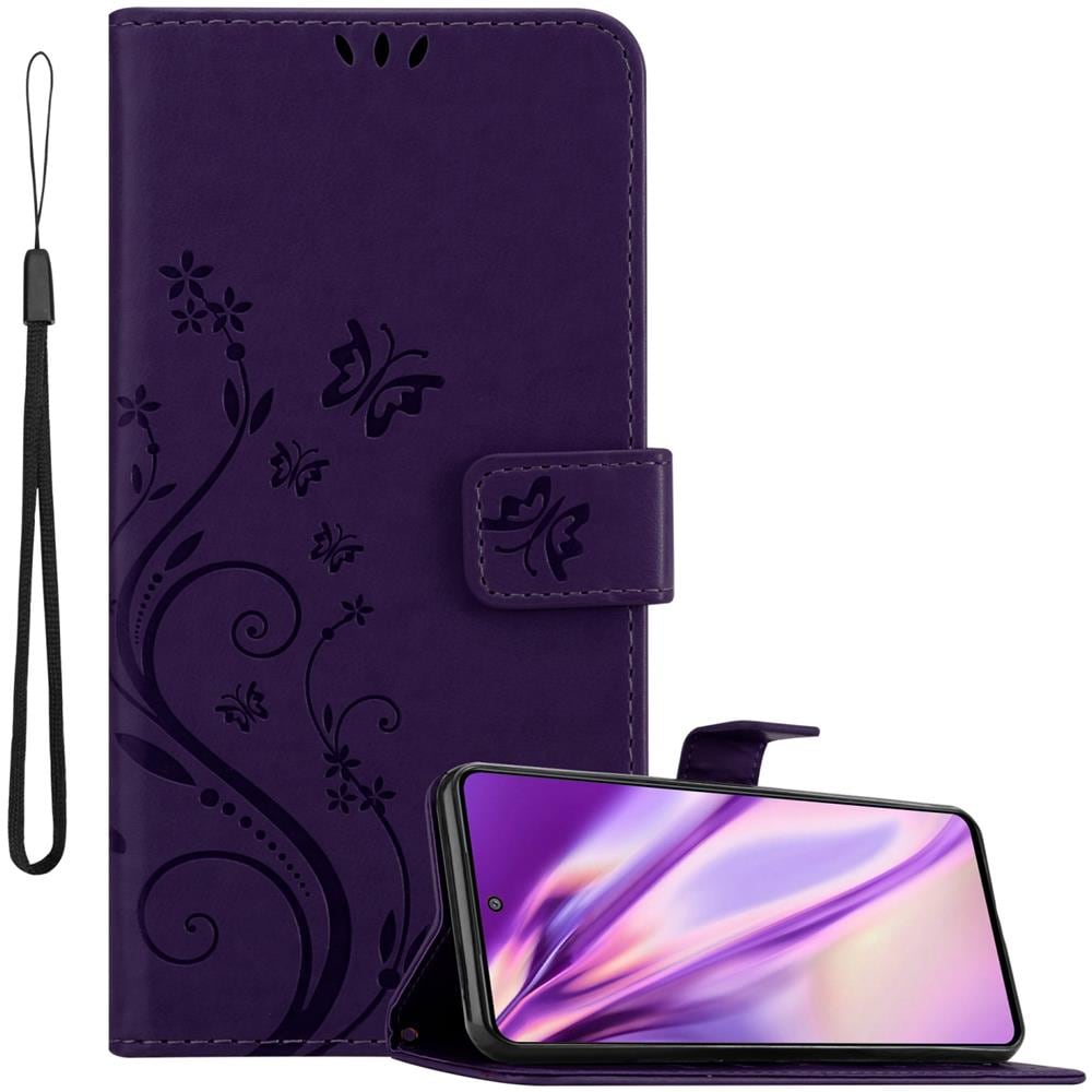 Custodia Compatibile Con Samsung Galaxy M52 5g In Lilla Scuro Fiore - Coperchio Protettivo In Design Floreale Con Chiusura Magnetica, Funzione Stand E Slot Per Carte - Foto 1