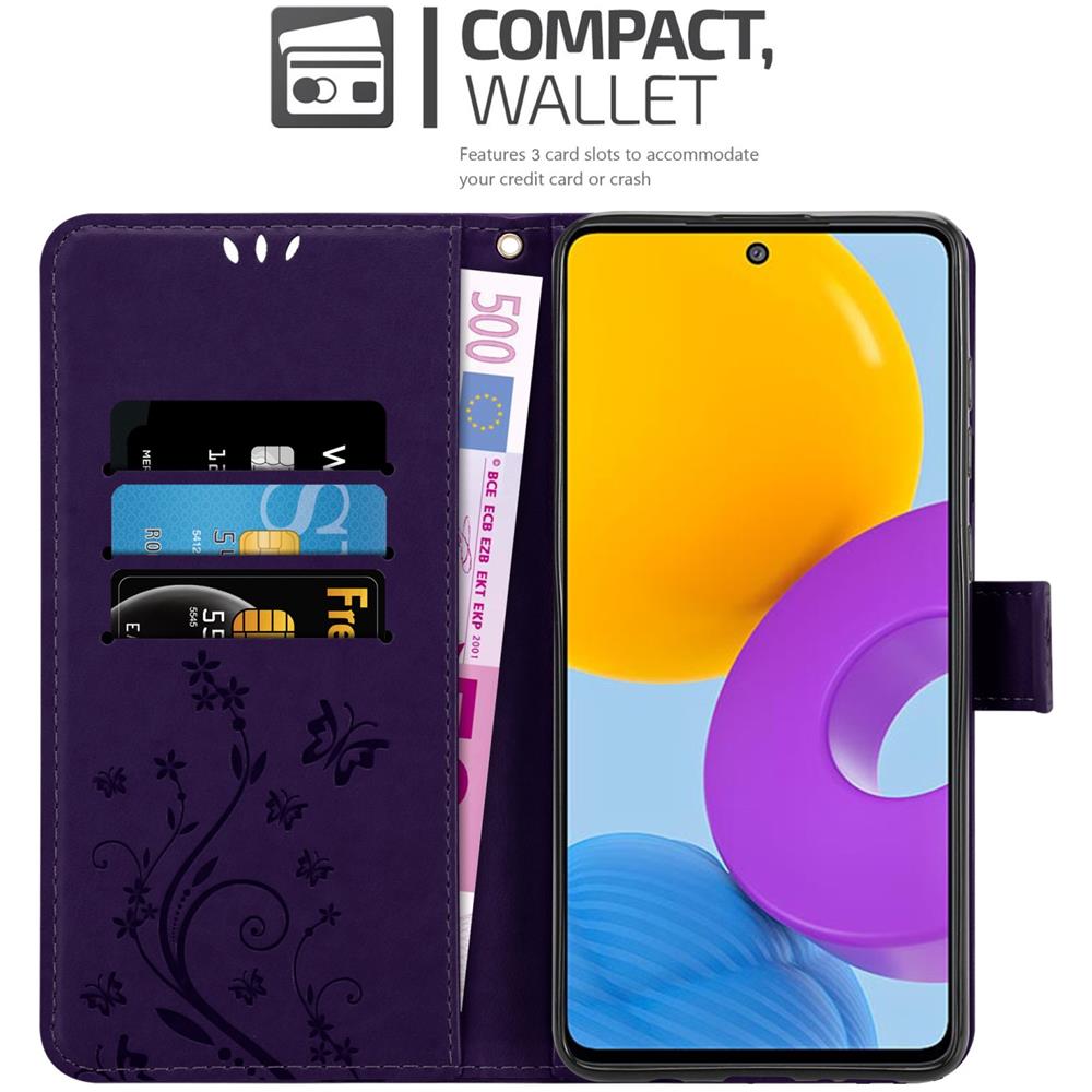 Custodia Compatibile Con Samsung Galaxy M52 5g In Lilla Scuro Fiore - Coperchio Protettivo In Design Floreale Con Chiusura Magnetica, Funzione Stand E Slot Per Carte - Foto 2