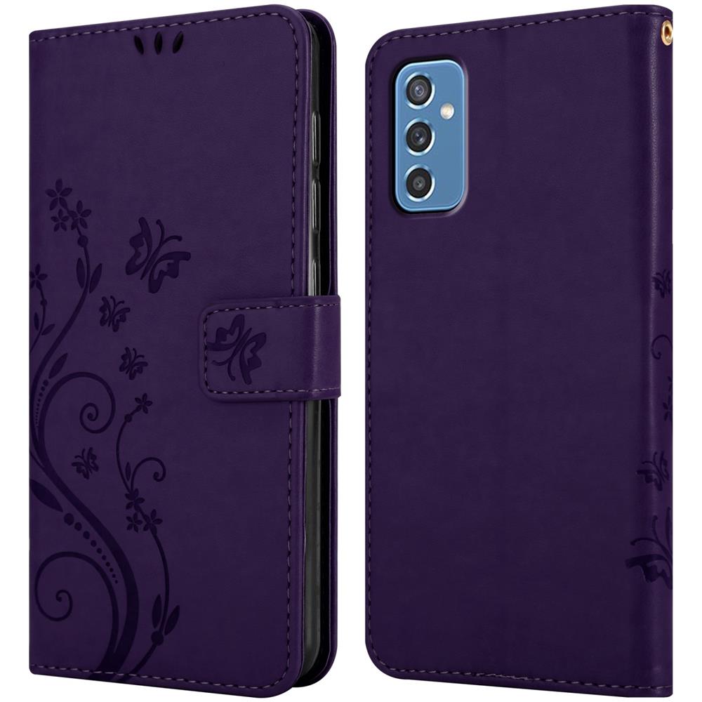 Custodia Compatibile Con Samsung Galaxy M52 5g In Lilla Scuro Fiore - Coperchio Protettivo In Design Floreale Con Chiusura Magnetica, Funzione Stand E Slot Per Carte - Foto 7