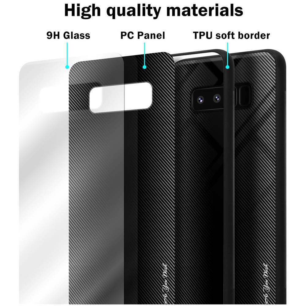 Custodia Compatibile Con Samsung Galaxy Note 8 - Ottica A Strisce In Opale Nero - Coperchio Protettivo In Vetro Temperato E Silicone Tpu - Foto 6