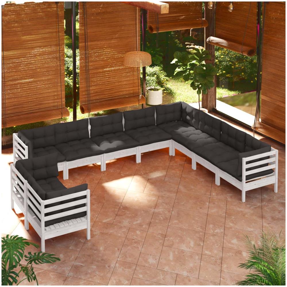 Set Divani Da Giardino 10 Pz Con Cuscini Bianchi Legno Di Pino - Foto 1