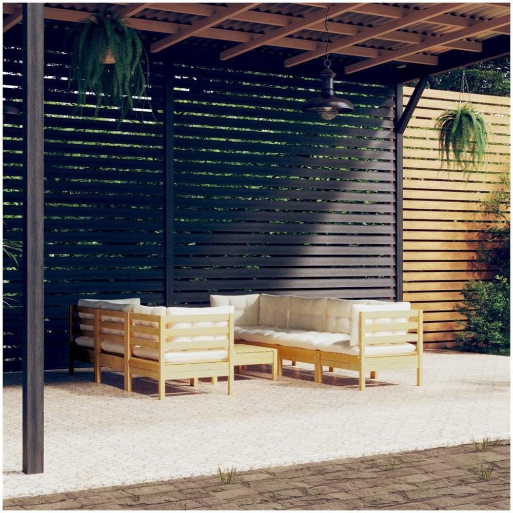 Set Divani Da Giardino 8 Pz Con Cuscini Crema In Massello Di Pino - Foto 1
