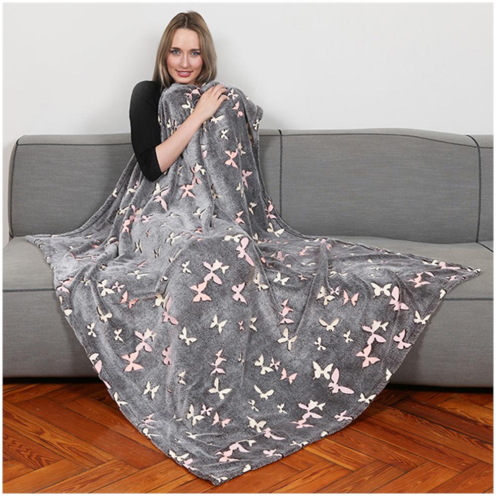 Plaid Con Decorazione Glow Farfalle, 130x150 Cm Grigio - Foto 2