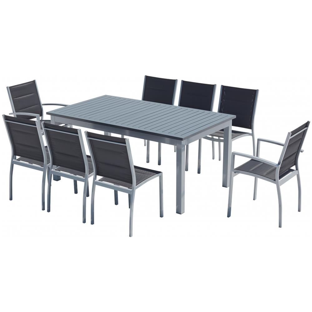 Tavolo Da Giardino Allungabile Alluminio + 8 Sedie Textilene Grigio Arezzo - Foto 1