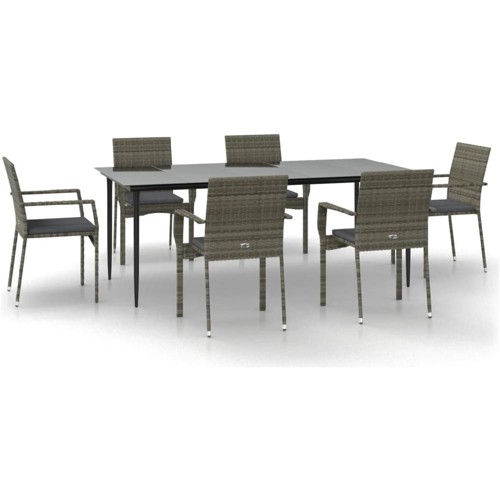 Set Salotto Giardino Con Cuscini 7 Pz Nero E Grigio Polyrattan - Foto 2