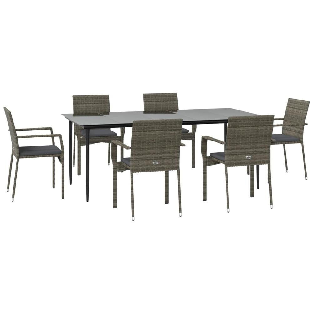 Set Salotto Giardino Con Cuscini 7 Pz Nero E Grigio Polyrattan - Foto 3