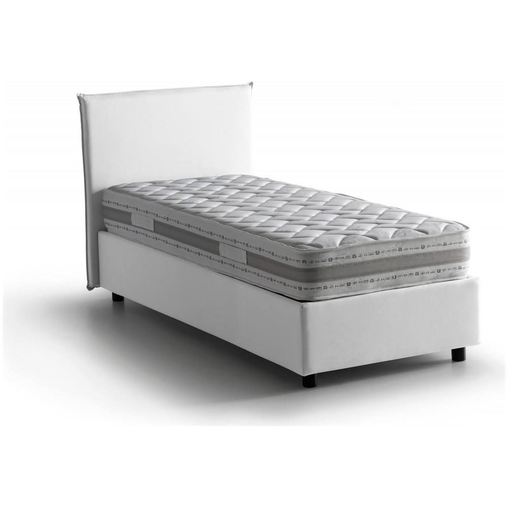 Letto Matrimoniale Beata, Letto Contenitore Con Rivestimento In Tessuto, 100% Made In Italy, Apertura Frontale, Con Materasso Cm 140x190 Incluso, Bianco - Foto 2