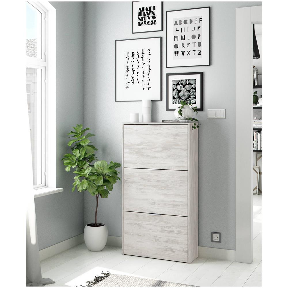 Scarpiera Escondido, Armadio Portascarpe A 3 Ante A Ribalta, Mobile Doppia Capienza Per Max 18 Paia Di Scarpe, 70x17h180 Cm, Bianco - Foto 1
