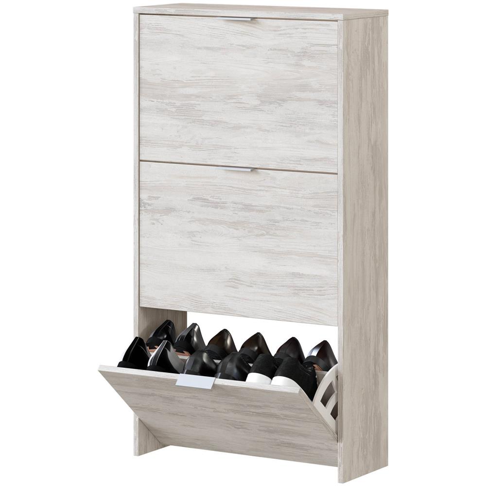 Scarpiera Escondido, Armadio Portascarpe A 3 Ante A Ribalta, Mobile Doppia Capienza Per Max 18 Paia Di Scarpe, 70x17h180 Cm, Bianco - Foto 4