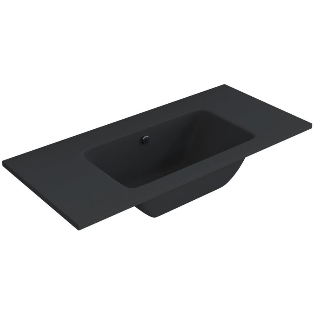 Lavabo Ad Incasso Mineral Marmo Colore Nero Opaco Mobile Composizione Bagno *** Misure : 101x46 Cm - Foto 1