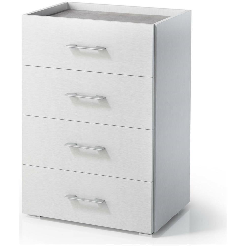 Cassettiera Aster, Settimanale A 4 Cassetti Per Camera Da Letto, Mobiletto Multiuso Da Ufficio O Studio, 50x41h87 Cm, Bianco E Cemento - Foto 2