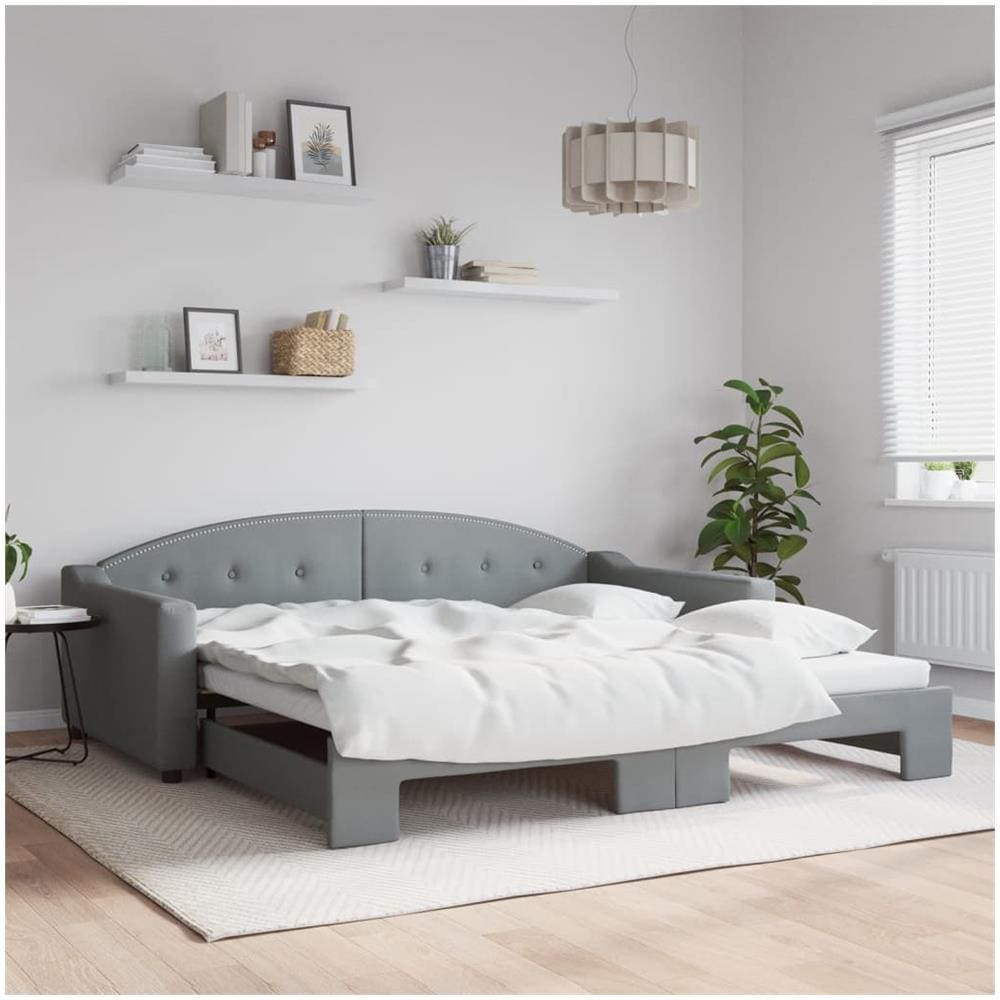 Divano Letto Con Letto Estraibile Grigio Chiaro 100x200 Tessuto - Foto 1