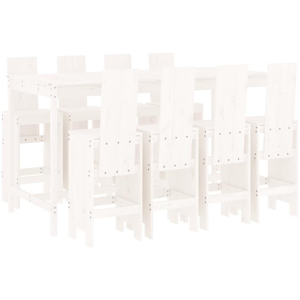 Set Bar Da Giardino 9 Pz Bianco In Legno Massello Di Pino - Foto 2