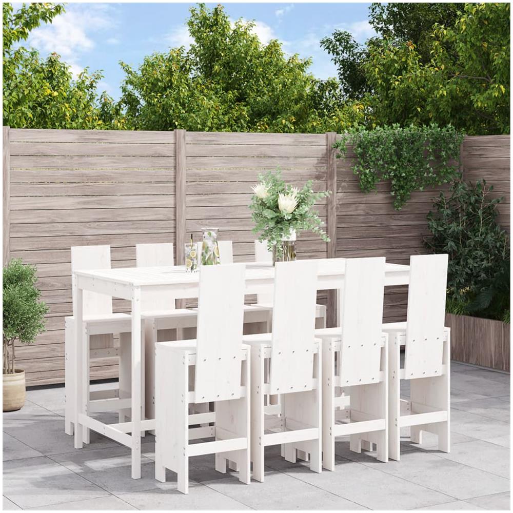 Set Bar Da Giardino 9 Pz Bianco In Legno Massello Di Pino - Foto 1