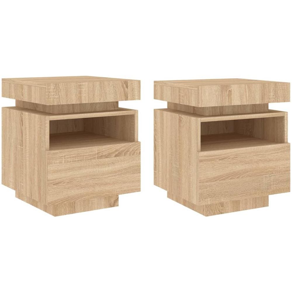 Comodini Con Luci Led 2pz Rovere Sonoma 40x39x48,5 Cm - Foto 2